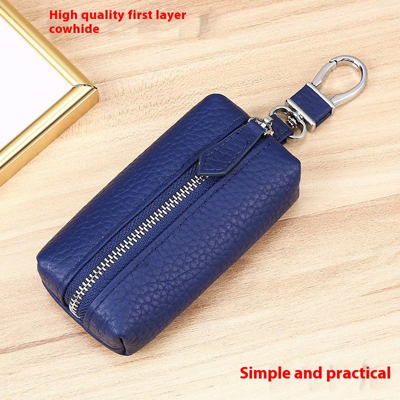 Universal Car Key Cover Multifunctional Zipper Car Key Bag First Layer Cowhide Key Leather Cover Retro Waist Hanging
