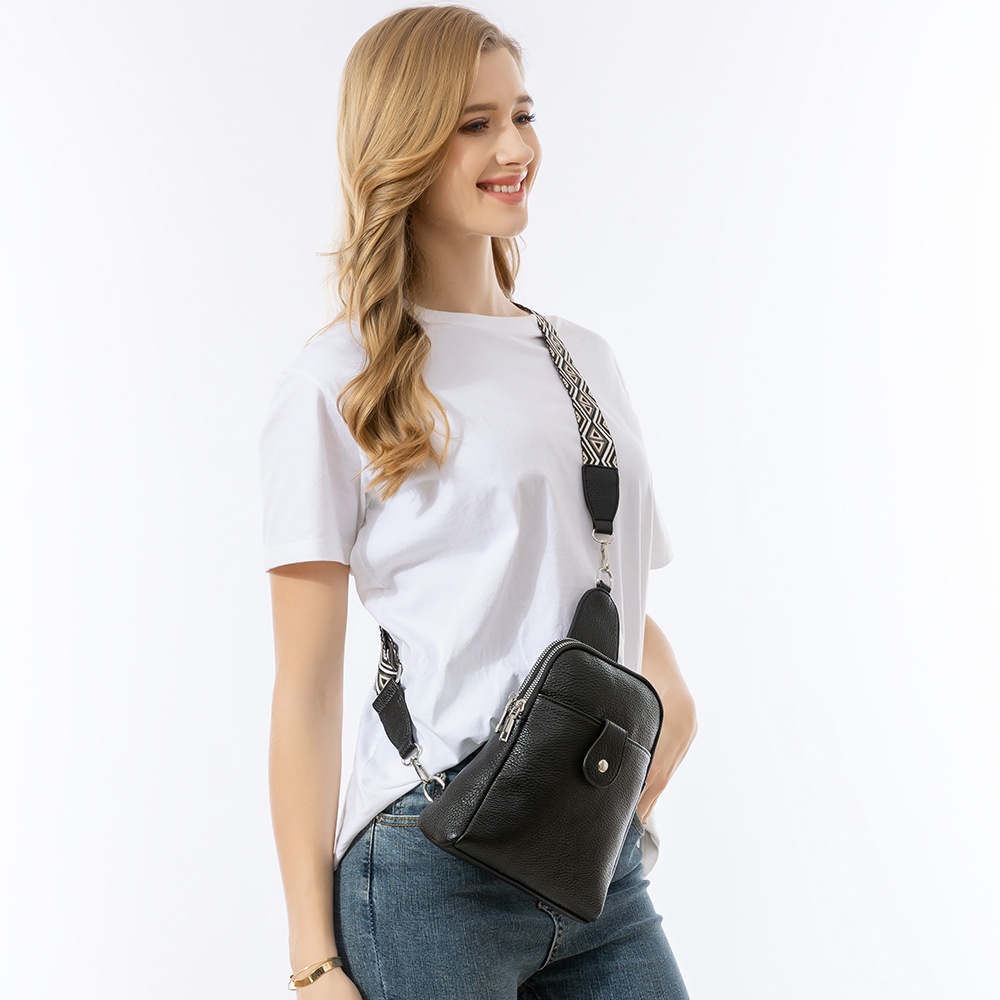 ENSPTChest Bag Female Leisure Travel Versatile Crossbody Bag European And American Outdoor Litchi Pattern Pu Leather Small Backpack Female