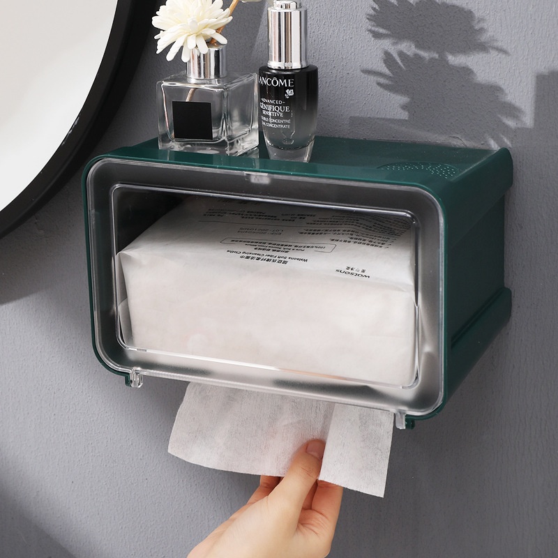 Toilet Tissue Box Plastic Punch-free Toilet Paper Roll Storage Rack Toilet Wall-mounted Waterproof Paper Box