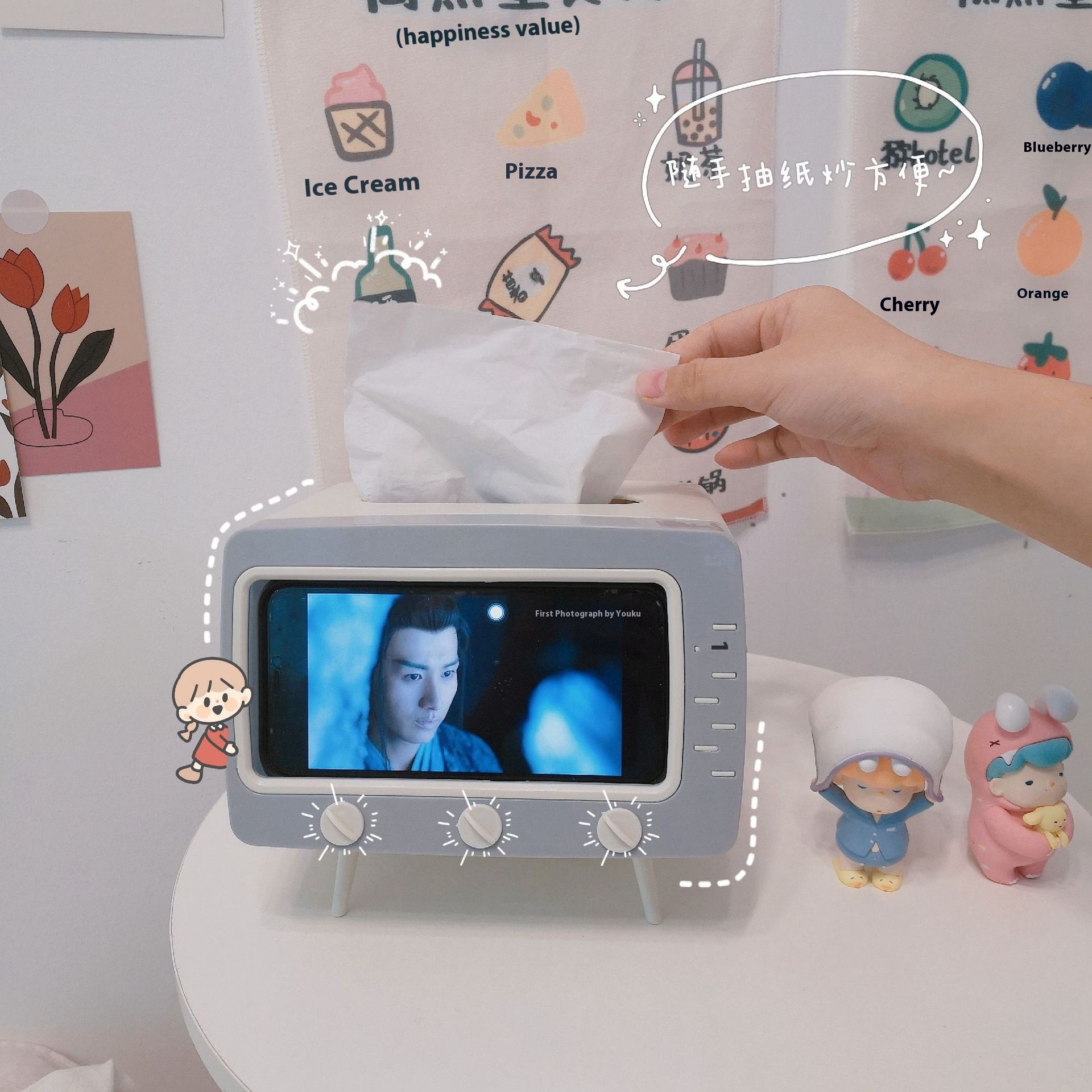 Tissue Box Living Room Style Ornaments TVPaper Box Multi-function Mobile Phone Rack Tissue Storage Box
