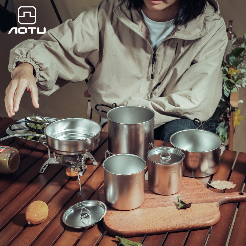 304 Stainless Steel Outdoor Pot Set Picnic Supplies Outdoor Cooker Picnic Camping Camping Self-driving Large Cup Small Cup
