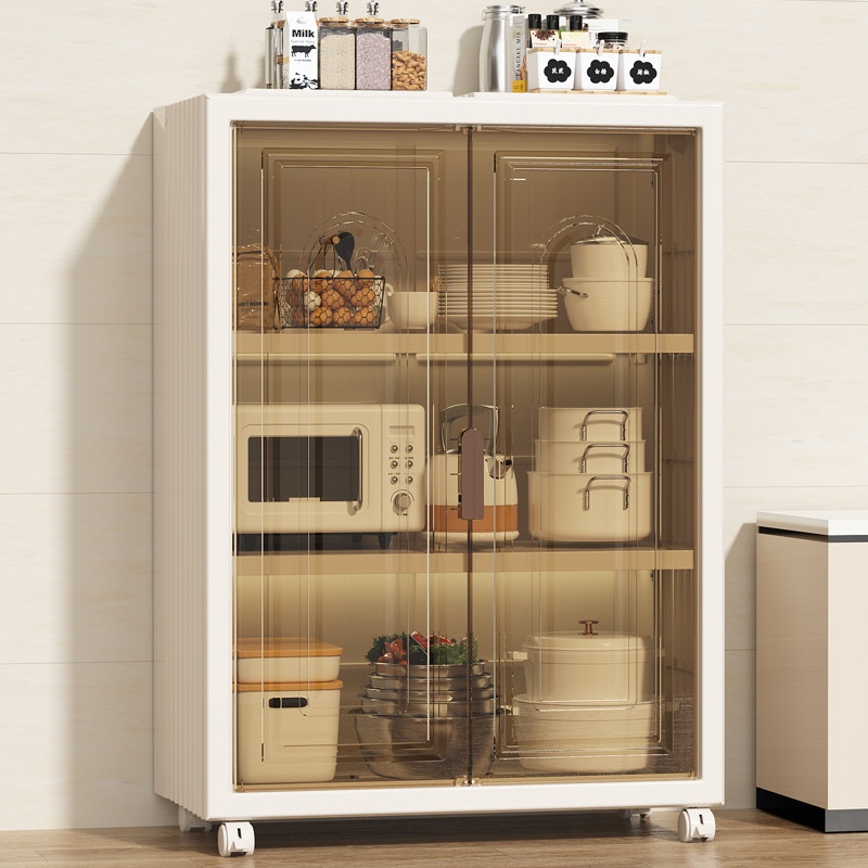 Kitchen Storage Cabinet Floor-standing Multi-layer Folding Cabinet Double Door Dustproof Rack Multi-function Microwave Oven Storage Cabinet