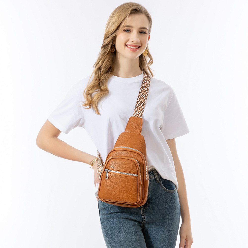 ENSPTEuropean And American Pu Leather Chest Bag Female Versatile Leisure Travel Chest Bag Crossbody Female Large Capacity Bag Female Model