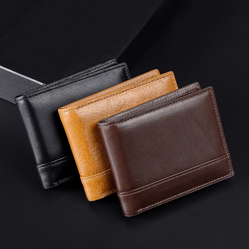 Genuine Leather Men's Wallet European And American Waxed Leather Dollar Wallet RFIDAnti-RFIDCowhide Coin Purse Card Holder