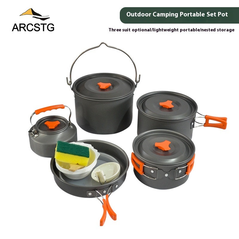 Outdoor Camping Portable Pot Set Camping Equipment Supplies Picnic Cooker Full Water Boiling Set Camping Stove