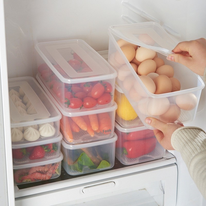 Refrigerator Storage Box Plastic Transparent Large Capacity Fresh-keeping Box Food Grade Sealed With Lid Rectangular Storage Box