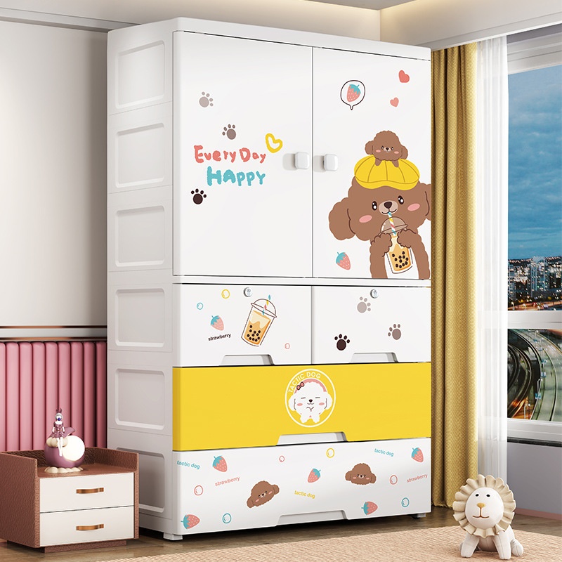 Chao Peng80cm Wide Plastic Storage Cabinet Assembled Open Door Baby Wardrobe Locker Cartoon Baby Children's Wardrobe