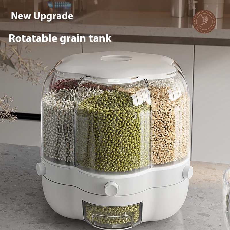 Rotating Household Large Rice Bucket Grain Rice Bucket Partition Storage Box Food Storage Tank Food Grade Household