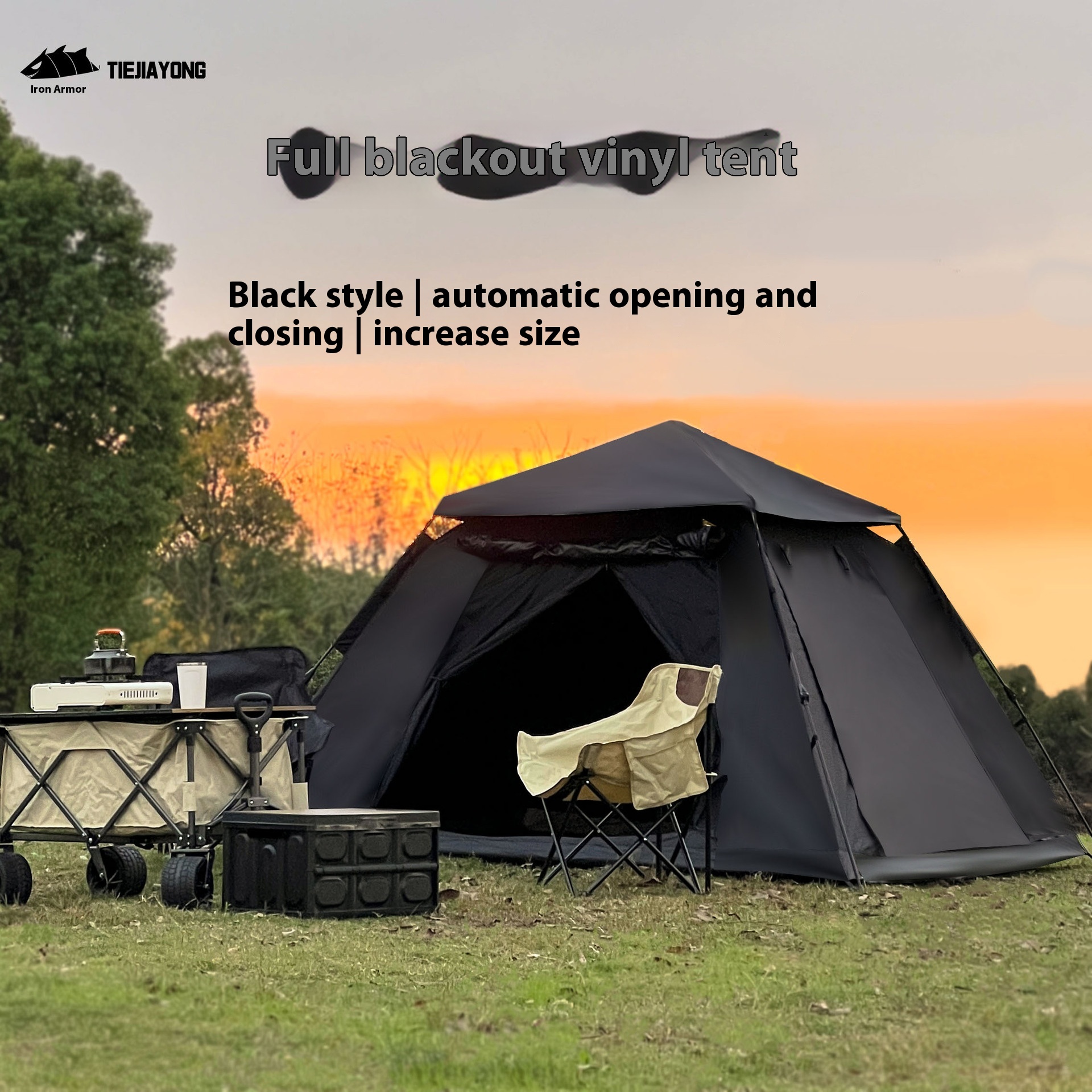 Black Plastic Tent Outdoor Dining Camping Equipment Quick Opening Folding Four-sided Tent Thickened Sun And Rainproof