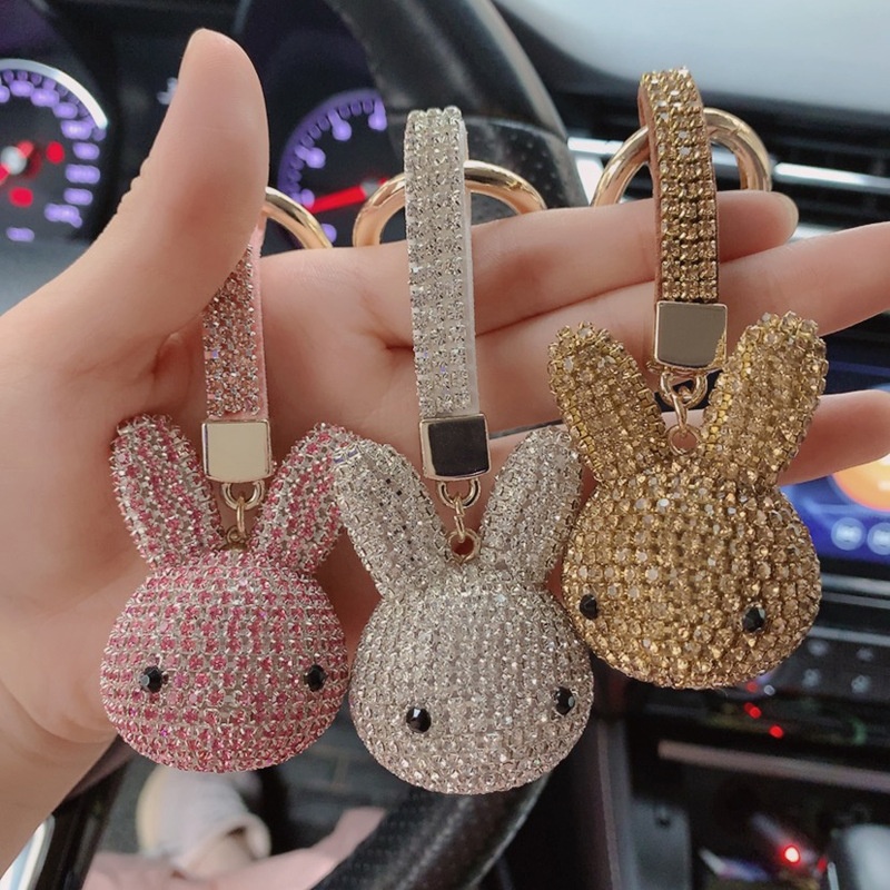 Korean Creative Full Diamond Keychain Rabbit Keychain Diamond Jewelry Fashion Car Key Ring Chain Ladies Gift