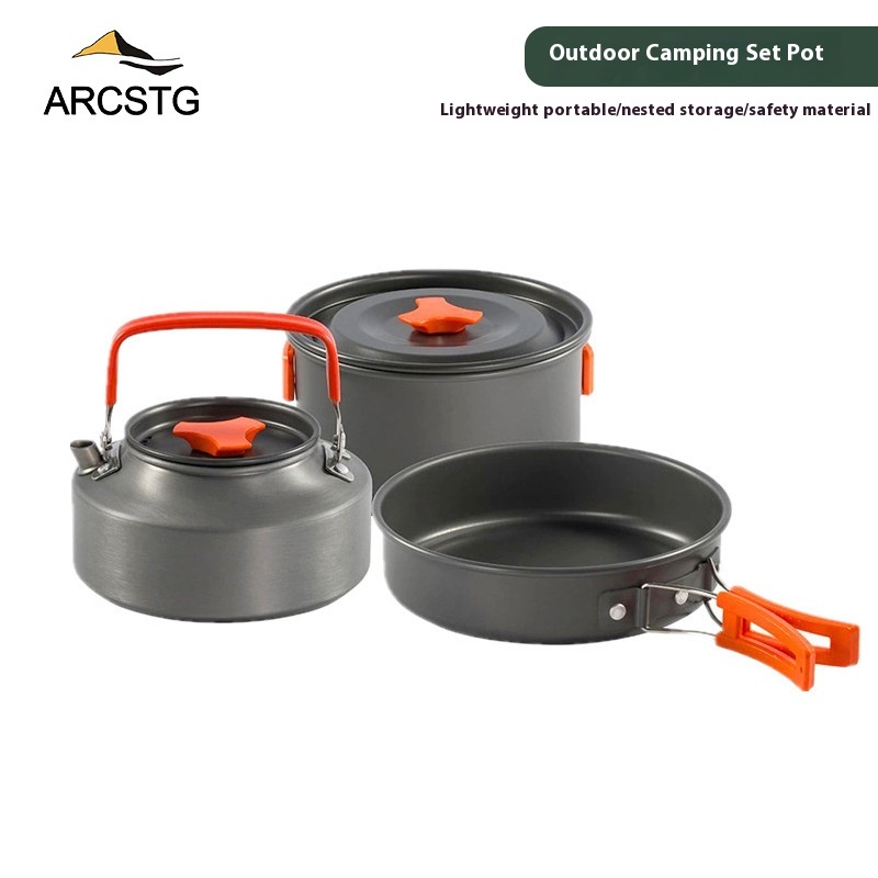 ARCSTGPot Set Outdoor Pot Cooker Portable Set Outdoor Camping Kettle Camping Frying Pan Picnic Stove