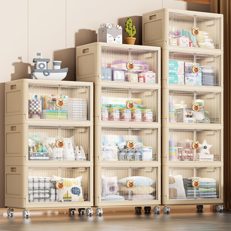 50-70 Width Cartoon Folding Household Storage Cabinet Bedroom Transparent Freetallation Toy Plastic Double Door Storage Cabinet