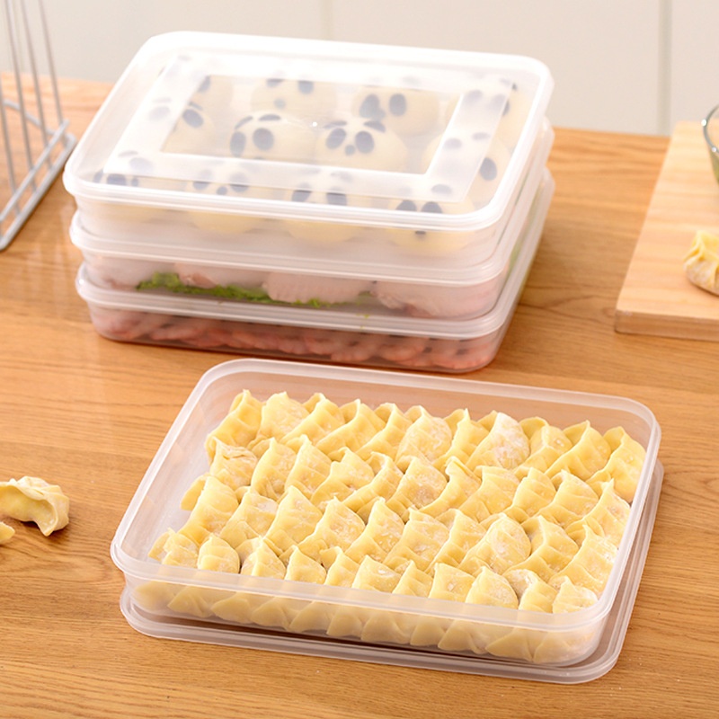 Quick-frozen Dumpling Box Transparent Chinese Dumpling Tray With Lid Microwaveable Barbecue Box Refrigerator Fresh-keeping Storage Box