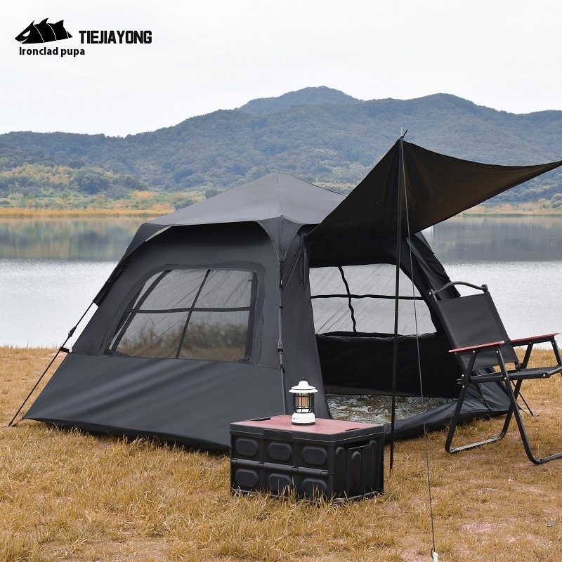 Outdoor Black Plastic Tent Sunscreen Lattice Window Outdoor Overnight Equipment Fully Automatic Quick-opening Camping Tent In Stock