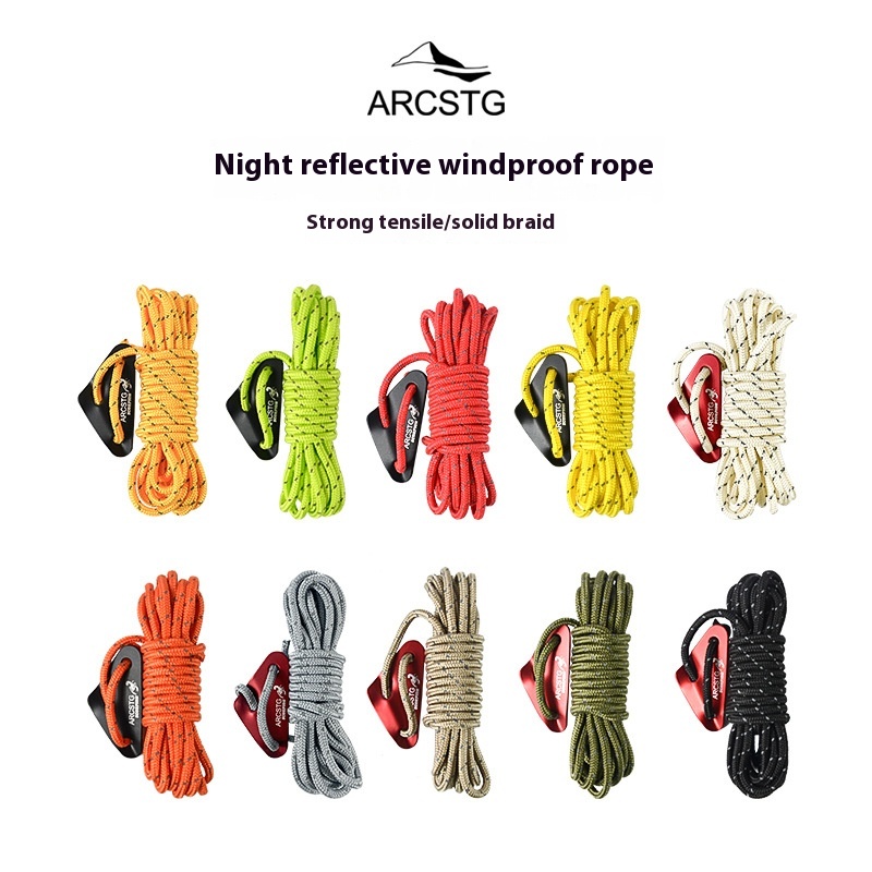 ARCSTGNight Reflective Windproof Rope Canopy Tent Rope Outdoor Camping Rope Lanyard Tensioner Fixed Buckle