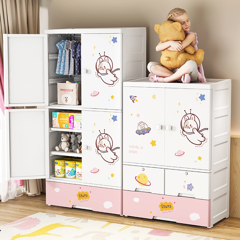 Thickened And Deepened Drawer-type Simple Wardrobe For Big Children Children's Plastic Assembly Door Cartoon Locker Baby Cabinet