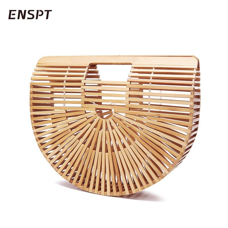 ENSPTForeign Trade All-match Woven Bag Bamboo Woven Bag Hollow Semi-circular Handbag Outdoor Retro Bamboo Clutch Bag