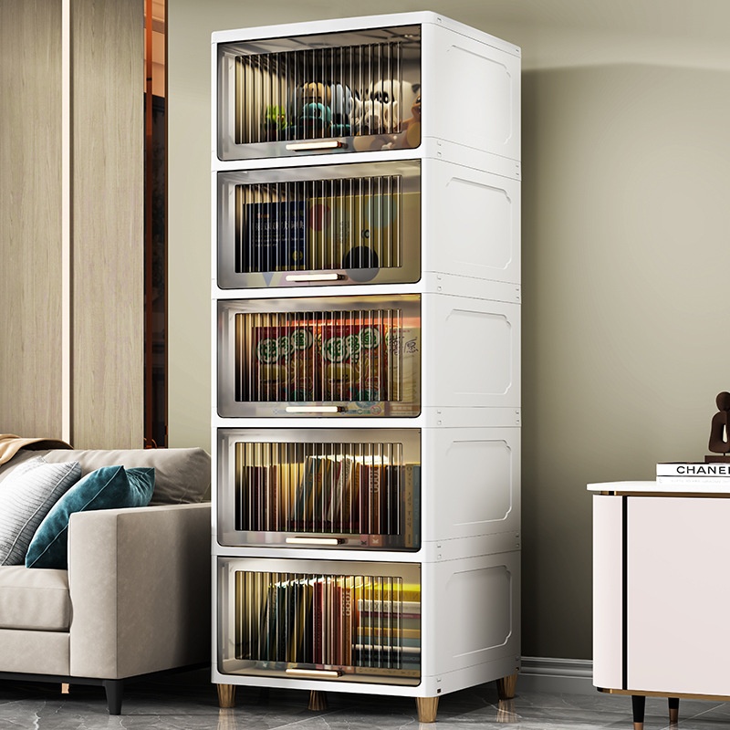 Chao Peng Living Room Storage Cabinet Transparent Storage Cabinet Plastic Flip Assembly Simple Wardrobe Kitchen Sundries Cabinet