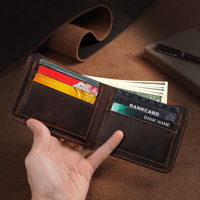 Foreign Trade Crazy Horse Leather Wallet Men's Genuine Leather Horizontal Wallet Men's Dollar Wallet