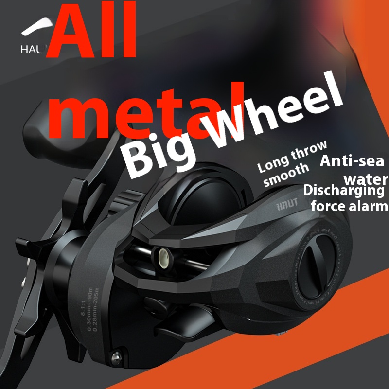 Haoton Anti-seawater Metal Water Drop Reel With Unloading Alarm8.1:1 High Speed Ratio Black Fishing Reel Deep Line Cup Fishing Reel