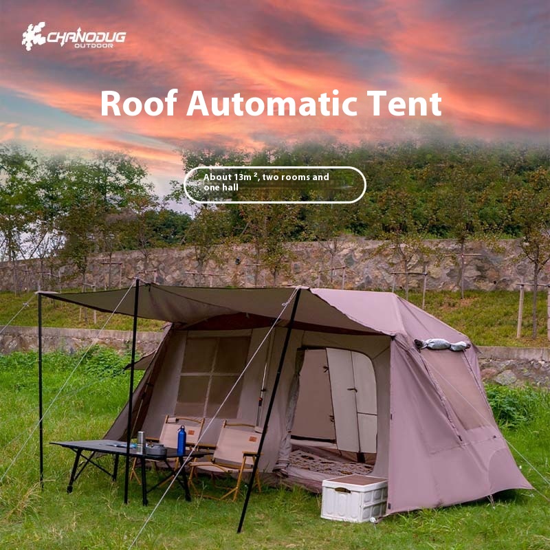 Xianuoduoji Outdoor Ridge Tent Camping Two Bedrooms And One Living Room13㎡Large Space Quick-open Tent Camping Eaves Tent