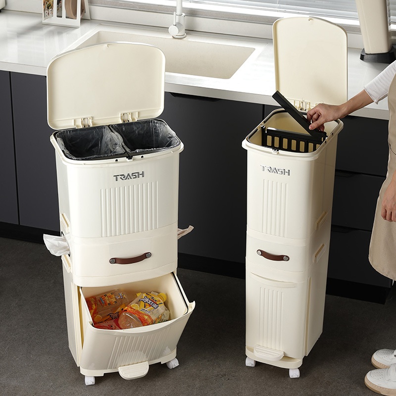Kitchen Trash Can Household High Style With Cover No Bending Large Capacity Living Room Bathroom Kitchen Waste Rack