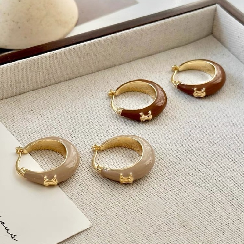 High-grade Maillard Texture Ear Clips,French Style,Hong Kong Style,Drip Glaze Hoop Earrings,Retro Commuting Coffee Color Earrings