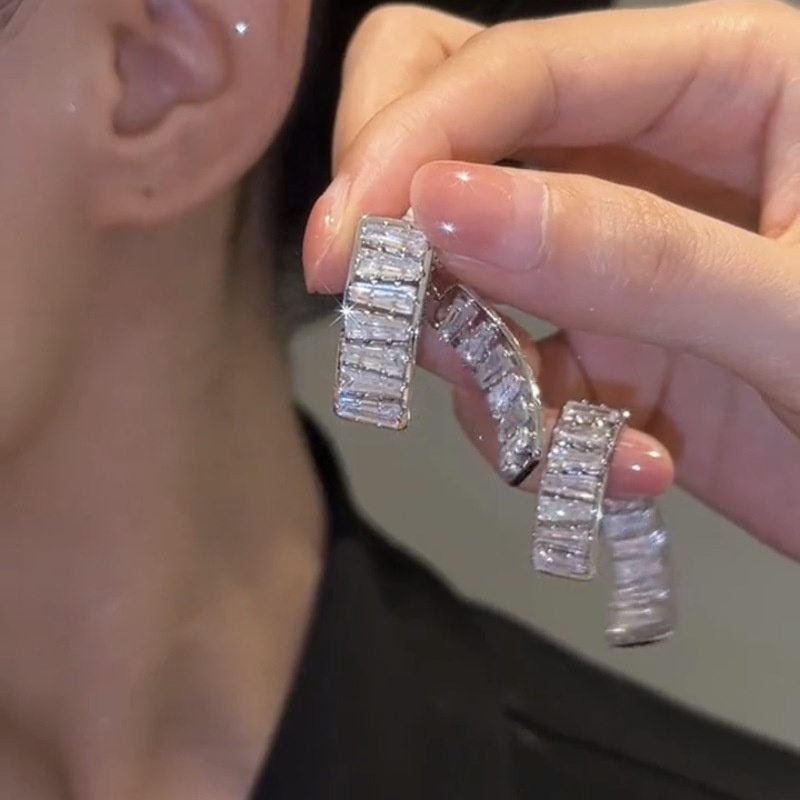 Light Luxury High-end Full Diamond Earrings,Elegant Versatile Geometric Design Earrings