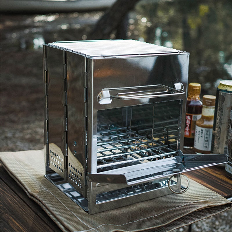 Outdoor Camping Barbecue Grill Mini Stainless Steel Oven BBQCamping Portable Folding Square Wood Stove Stove