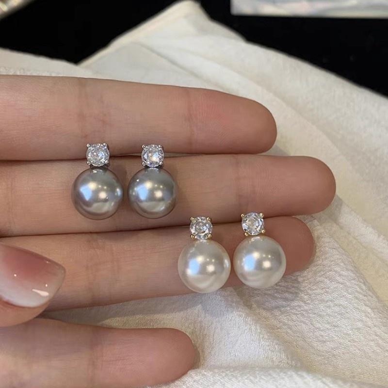Light Luxury Zircon Pearl Earrings Niche Design High-end Earrings