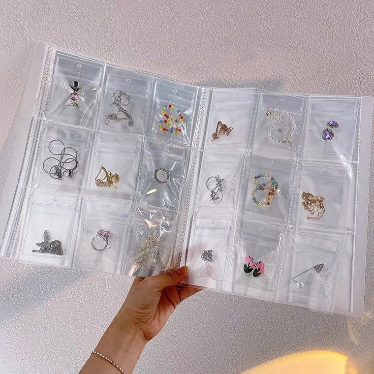 Jewelry Box Transparent Storage Book Jewelry Anti-oxidation Sealed Bag Storage Box PVCWaterproof And Dustproof Booklet Three-square Grid