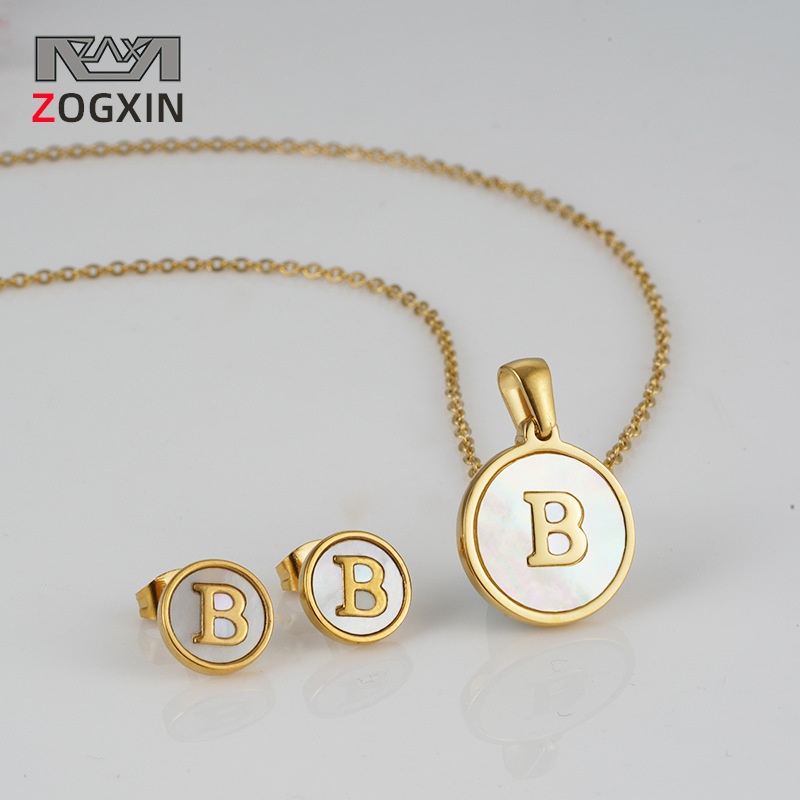 Stainless Steel Shell Letter Necklace Earrings Set European And American18 KTitanium Steel English Letter Set Necklace Female