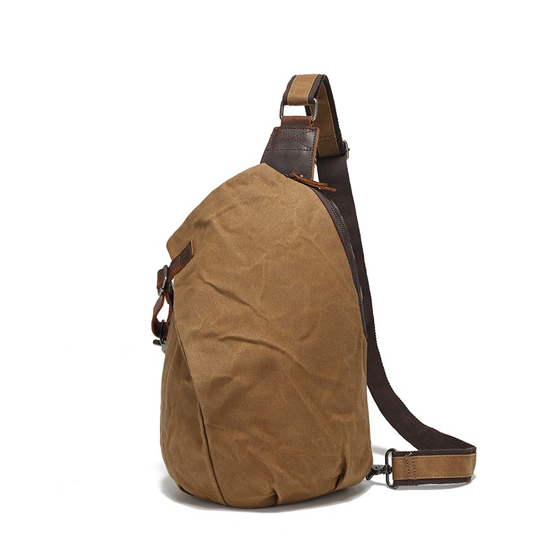 Waxed Canvas Chest Bag Men's Travel Crossbody Top Layer Cowhide Bag