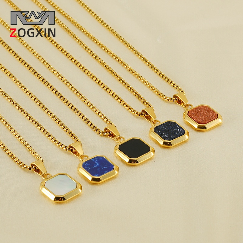 European And American Titanium Steel Style Necklace Net Red18 KGold Stainless Steel Light Luxury Natural Gold Sand Pendant Female