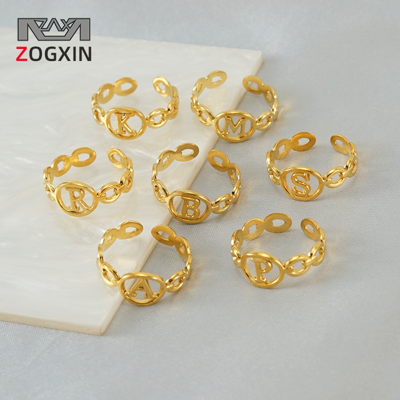 European And American Titanium Steel26 English Letter Ring18 KFashionable Simple Stainless Steel Open Adjustable Ring Female