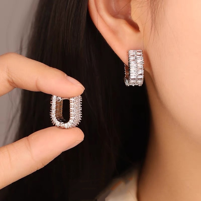 Small U-shaped Full Diamond Earrings,High-end Luxury Double-row Diamond Earrings,Exquisite Daily Personality,Temperament And Fashionable Earrings