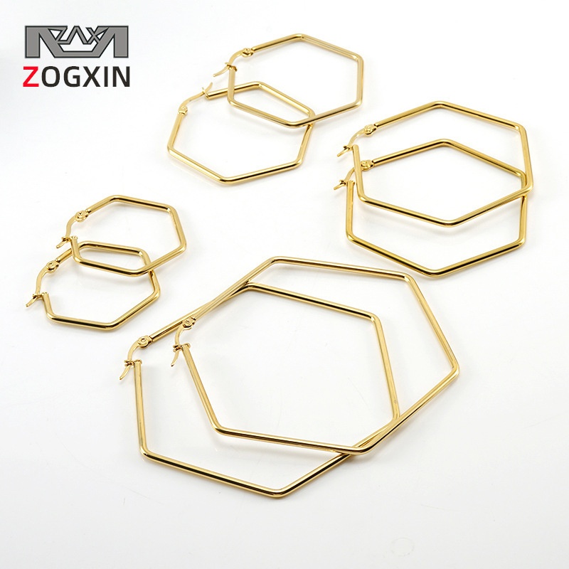 Popular Titanium Steel Atmospheric Jewelry Douyin Jewelry Hexagonal Bar Atmospheric Coil Earrings For Women
