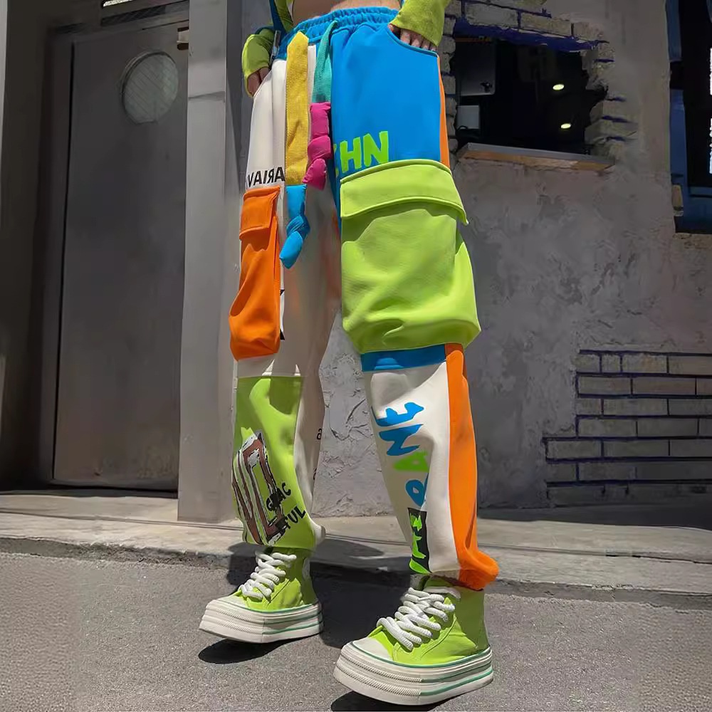 Large Version With Multiple Stitching Pockets Overalls Pants Large Size Loose Casual Sports Pants Autumn Wear Cuffed Sweatpants