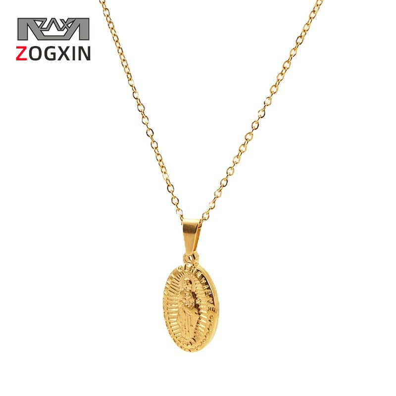 Virgin Mary Stainless Steel Necklace Female18 KTitanium Steel Religious European And American Retro Pendant Jewelry