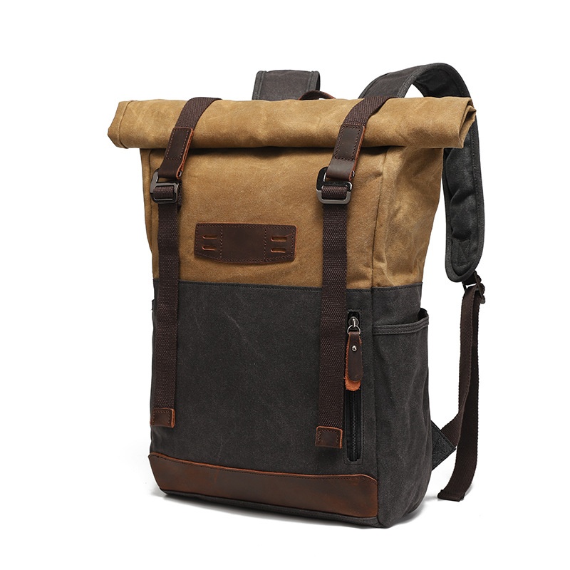 Backpack Men And Women Outdoor Sports Mountaineering Bag Travel Backpack Student School Bag Canvas With Crazy Horse Leather Retro