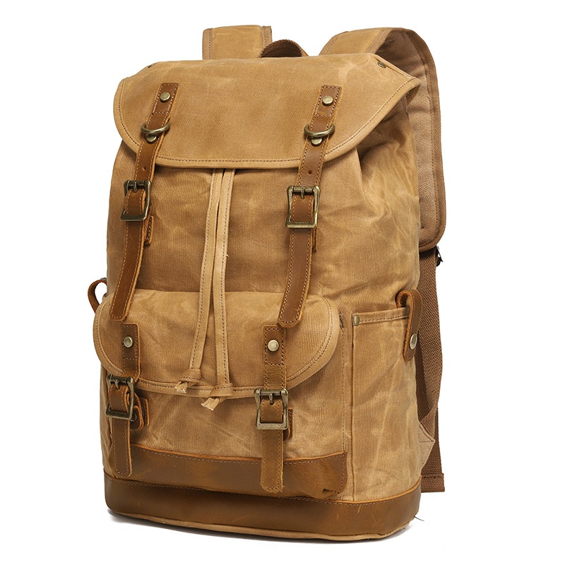 Backpack Men And Women Outdoor Sports Mountaineering Bag Travel Backpack Student School Bag Canvas With Crazy Horse Leather Retro