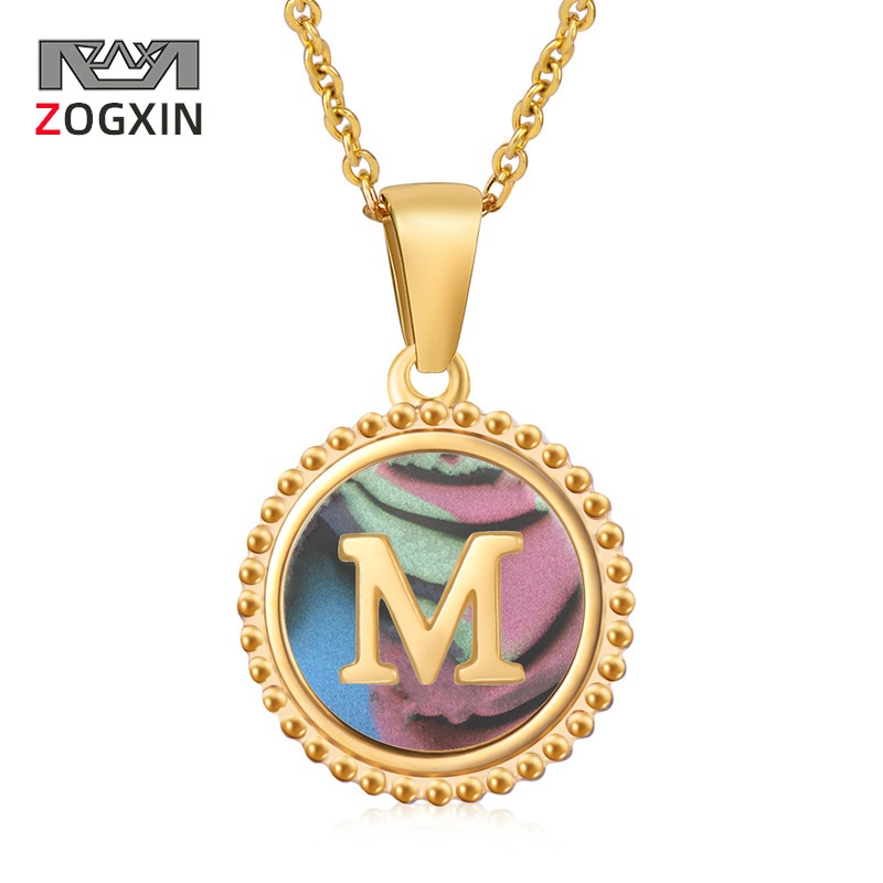 Foreign Trade Fashion All-match Stainless Steel Letter Necklace Female Round Titanium Steel18 KGold Letter Pendant Female