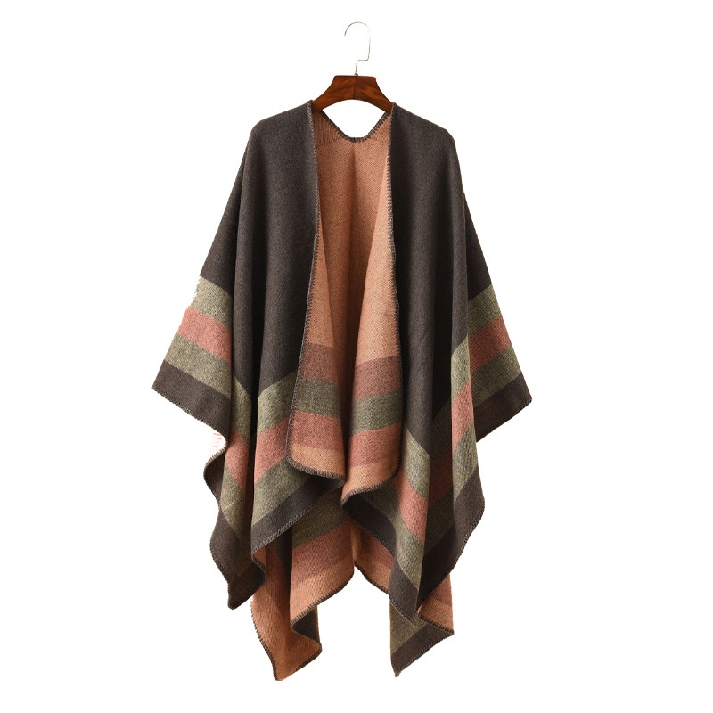 Striped Color Matching Floral Color Matching Travel And Play Warm Imitation Cashmere Large Shawl