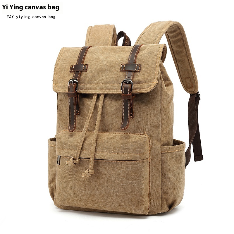 Canvas Backpack Casual Men's Backpack Retro Crazy Horse Leather Outdoor Travel Bag Canvas Bag