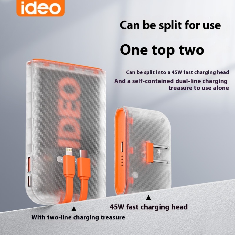 IDEOPower Bank With Multiple Ports,45 WFast Charge,10000 MAh,Computer And Mobile Phone Separate,Built-in Wire Mobile Power Bank