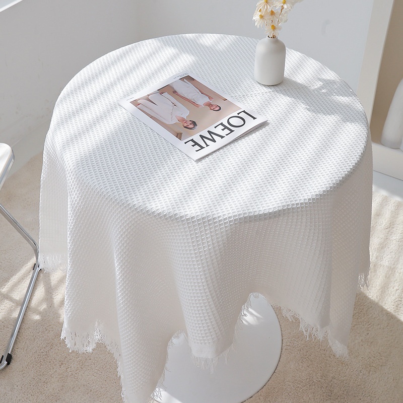 Style Cotton And Linen French Tablecloth Small Round Table Light Luxury High-end Birthday Photo White Japanese Tablecloth Dormitory