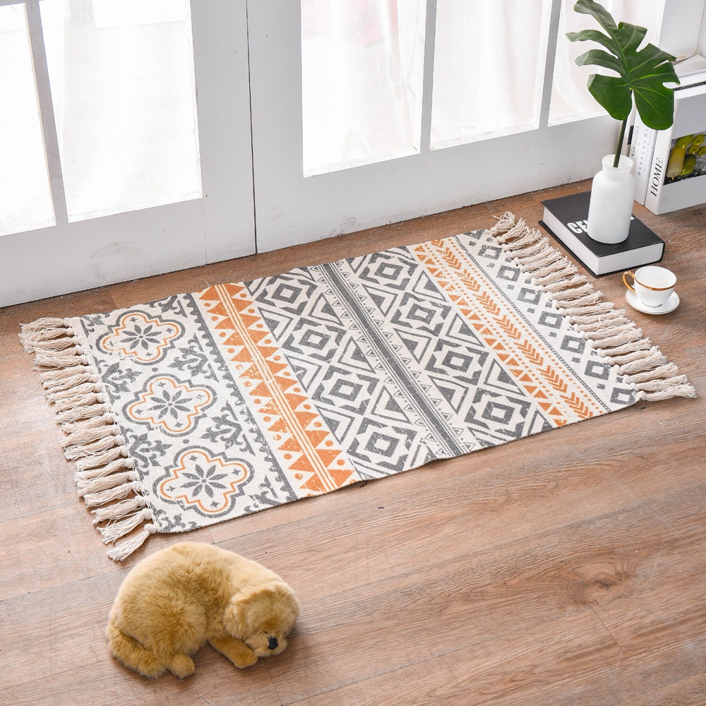 Hot-selling Tassel Small Carpet Bathroom Absorbent Non-slip Cotton Floor Mat Living Room Porch Rubbing Foot Mat