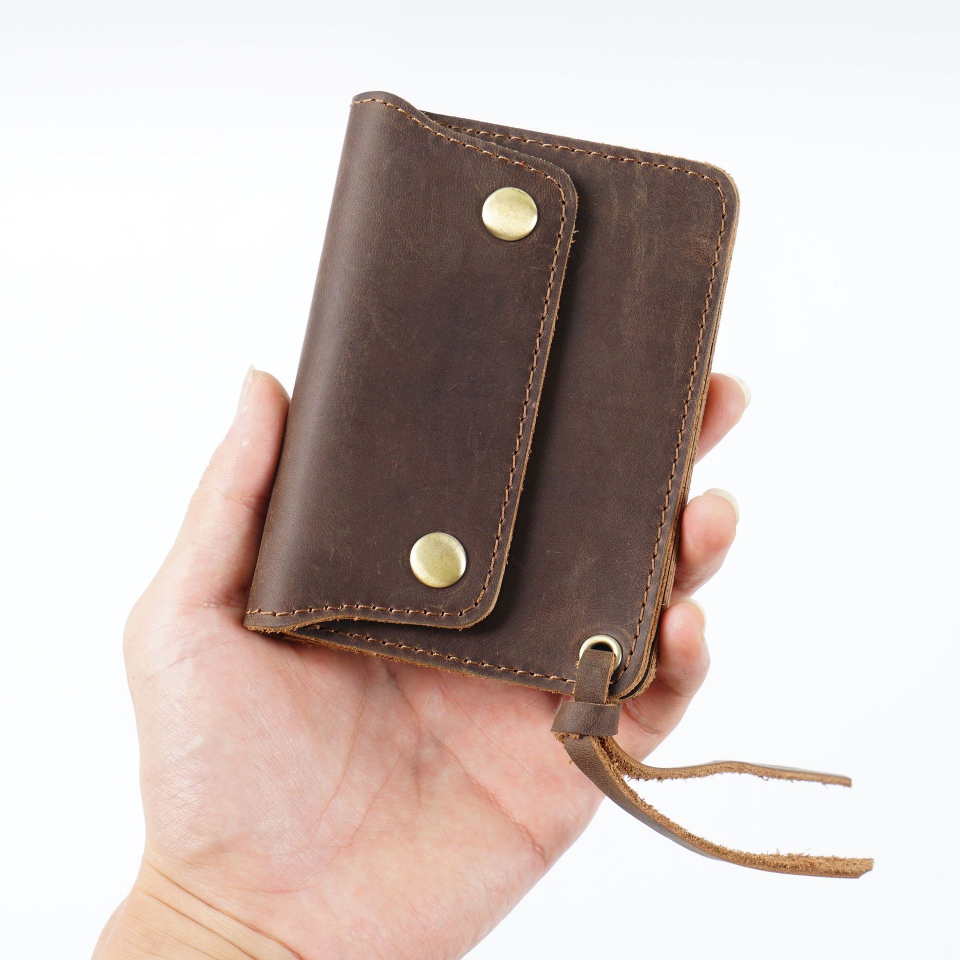 First Layer Cowhide Simple Card Holder Handmade Genuine Leather Short Wallet Retro Crazy Horse Leather Zipper Wallet Storage Bag