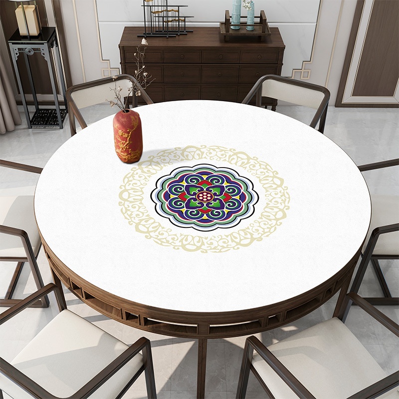 Chinese Leather Round Table Mat Tablecloth Household Light Luxury Waterproof Non-slip Anti-scalding Disposable Table Mat Tablecloth Tablecloth Pvc