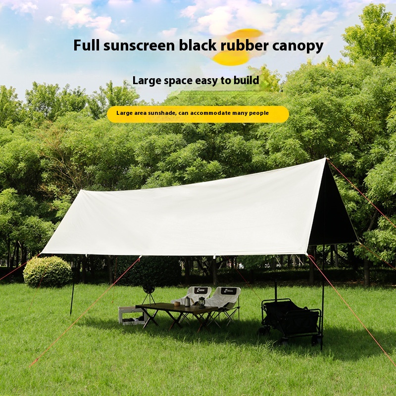 Outdoor Black Vinyl Canopy Tent Camping Rainproof Sunshade Butterfly Hexagonal Canopy Silver Canopy